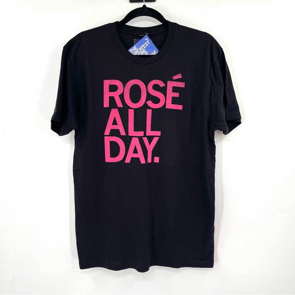 RAYGUN Rose All Day Tshirt Black Pink NWT Iowa Large L 100% Cotton Graphic Tee